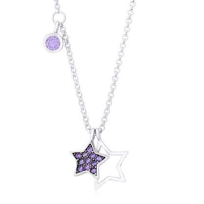 UNICORNJ Sterling Silver 925 Charm Pendant Necklace with Pavé Cubic Zirconia on Rolo Chain by Massete