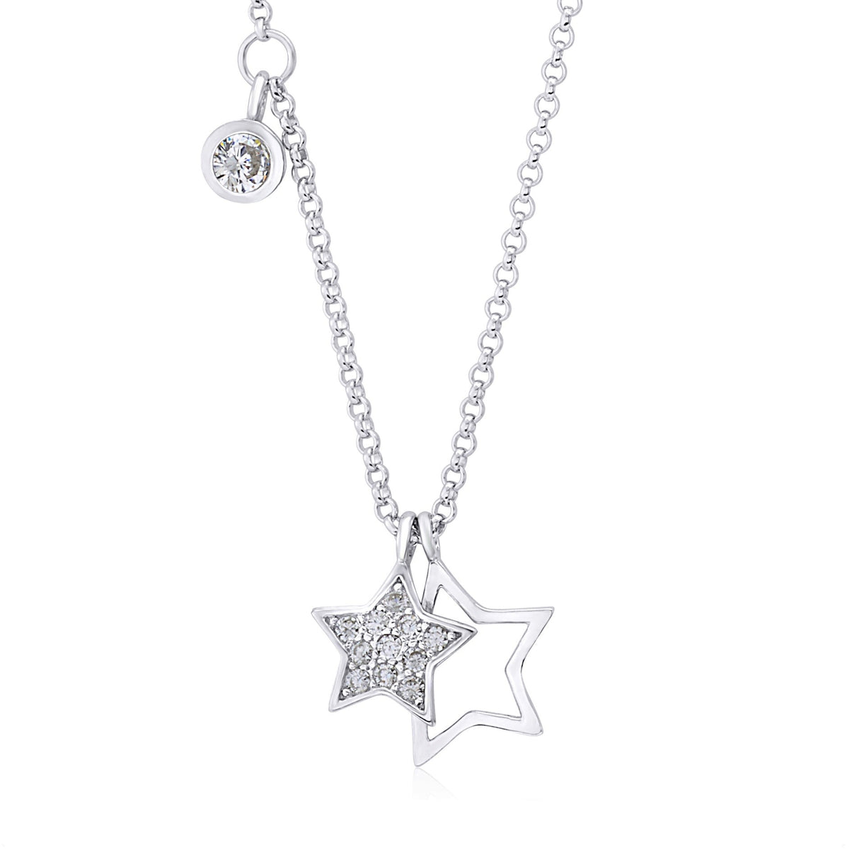 UNICORNJ Sterling Silver 925 Charm Pendant Necklace with Pavé Cubic Zirconia on Rolo Chain by Massete