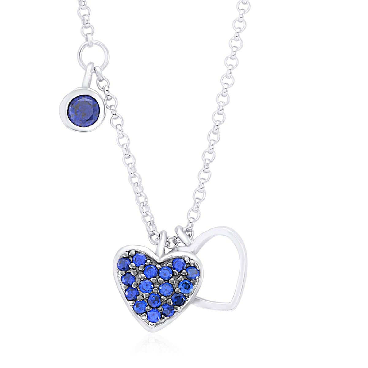 UNICORNJ Sterling Silver 925 Heart Charm Pendant Necklace with Pavé Cubic Zirconia on Rolo Chain by Massete