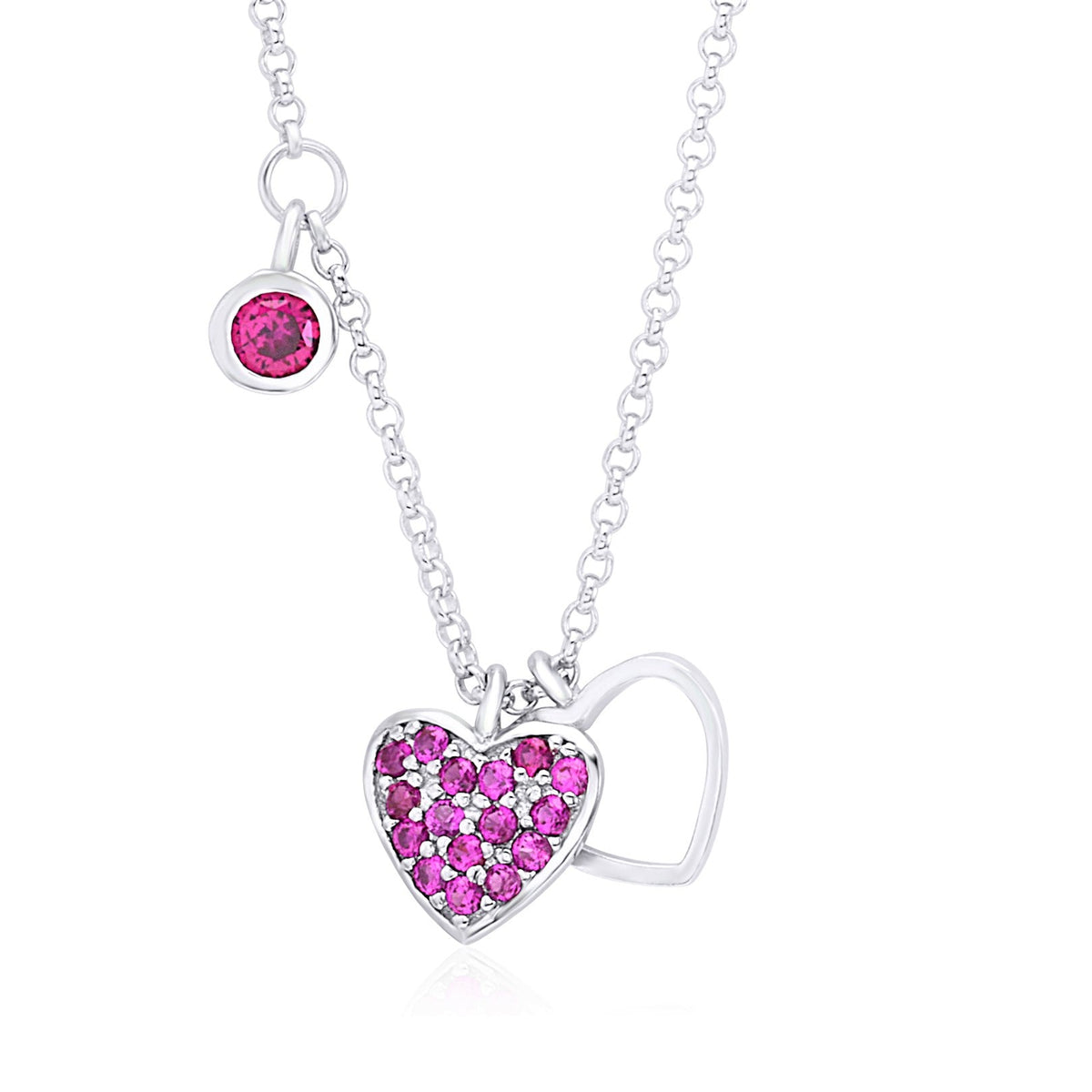 UNICORNJ Sterling Silver 925 Heart Charm Pendant Necklace with Pavé Cubic Zirconia on Rolo Chain by Massete
