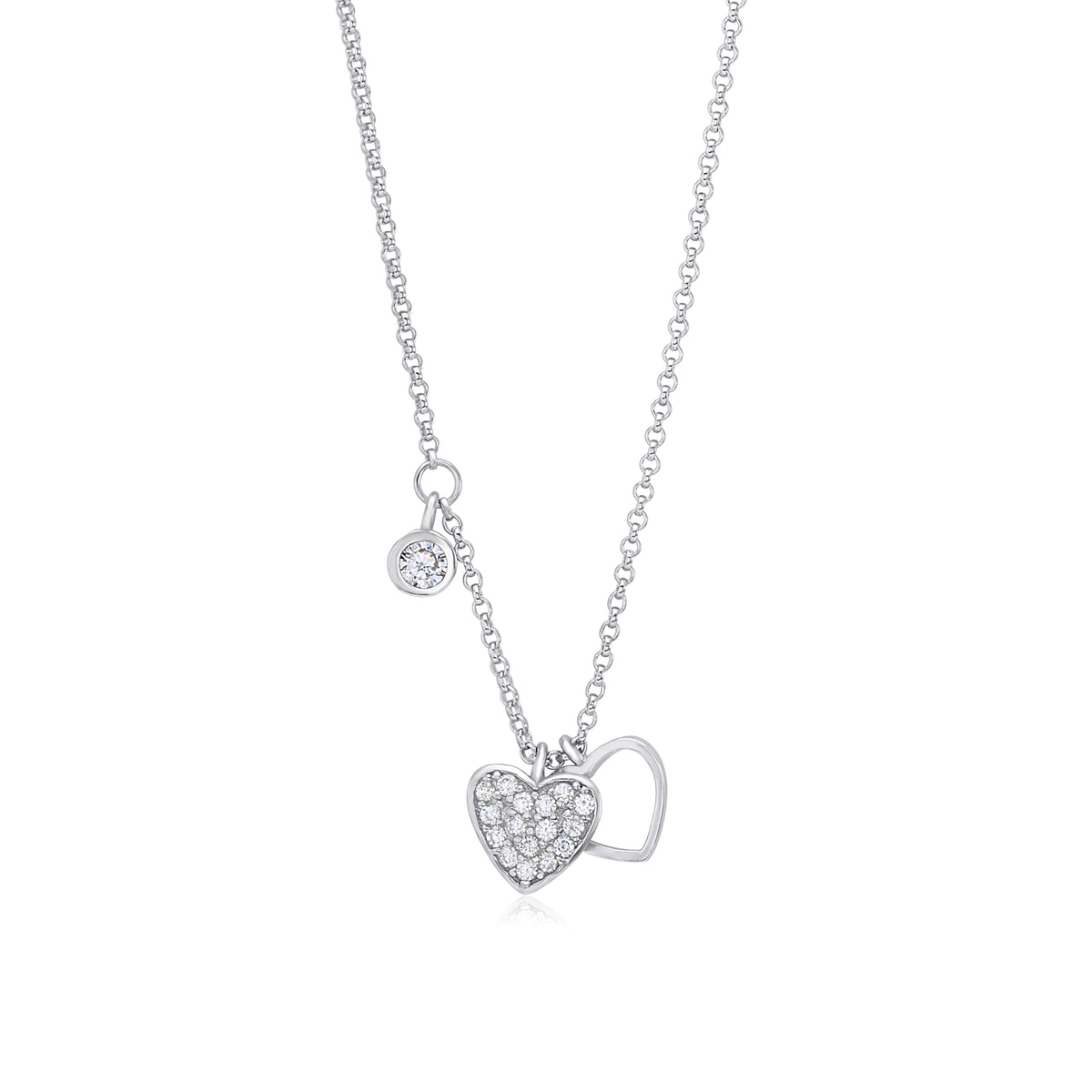 UNICORNJ Sterling Silver 925 Heart Charm Pendant Necklace with Pavé Cubic Zirconia on Rolo Chain by Massete