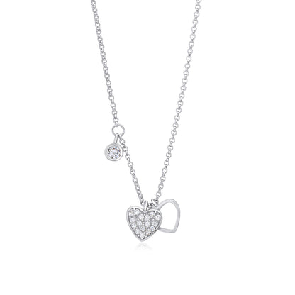 UNICORNJ Sterling Silver 925 Heart Charm Pendant Necklace with Pavé Cubic Zirconia on Rolo Chain by Massete