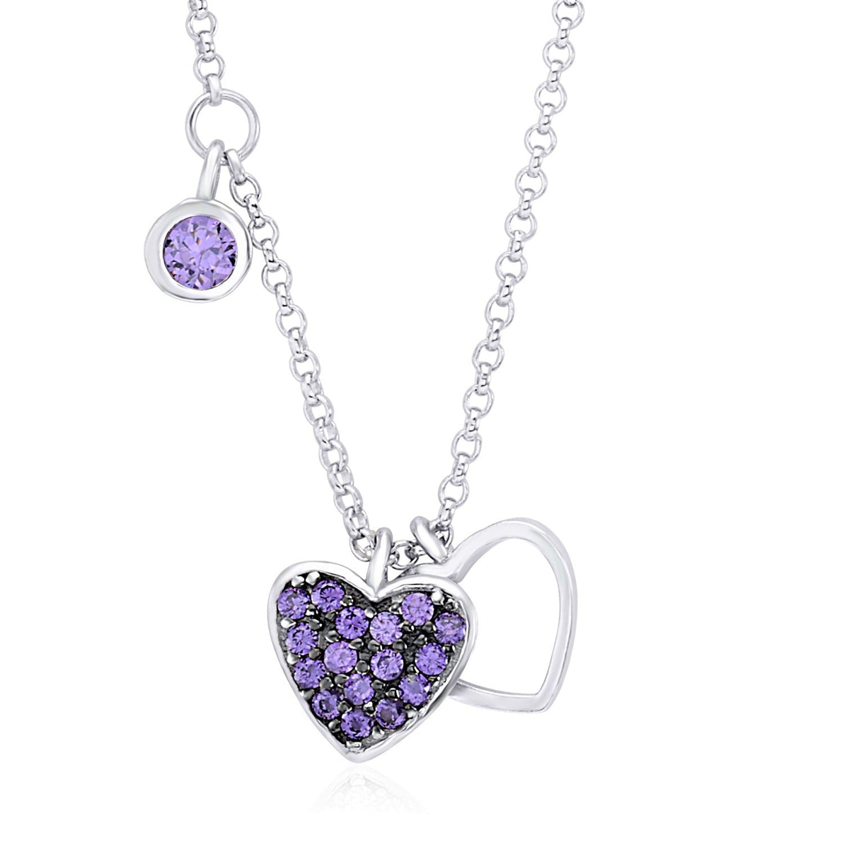 UNICORNJ Sterling Silver 925 Heart Charm Pendant Necklace with Pavé Cubic Zirconia on Rolo Chain by Massete