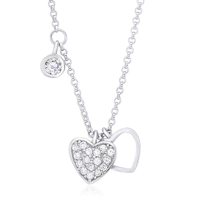 UNICORNJ Sterling Silver 925 Heart Charm Pendant Necklace with Pavé Cubic Zirconia on Rolo Chain by Massete