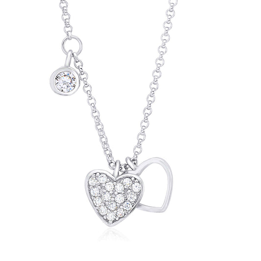 UNICORNJ Sterling Silver 925 Heart Charm Pendant Necklace with Pavé Cubic Zirconia on Rolo Chain by Massete