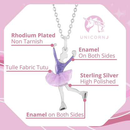 UNICORNJ Childrens Sterling Silver Girl Dancer Skater Necklace Pendant with Enamel 16" by Massete