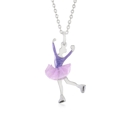 UNICORNJ Childrens Sterling Silver Girl Dancer Skater Necklace Pendant with Enamel 16" by Massete