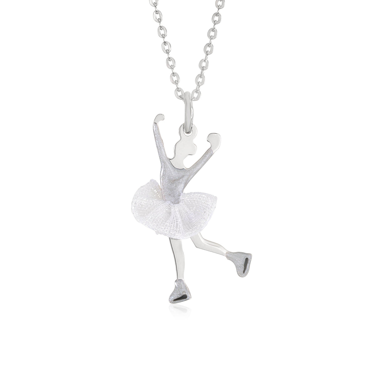 UNICORNJ Childrens Sterling Silver Girl Dancer Skater Necklace Pendant with Enamel 16" by Massete