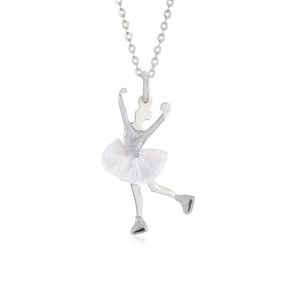 UNICORNJ Childrens Sterling Silver Girl Dancer Skater Necklace Pendant with Enamel 16" by Massete