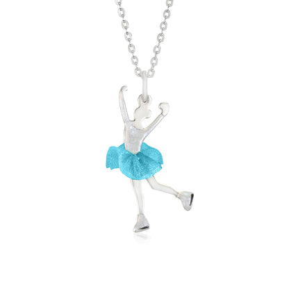 UNICORNJ Childrens Sterling Silver Girl Dancer Skater Necklace Pendant with Enamel 16" by Massete