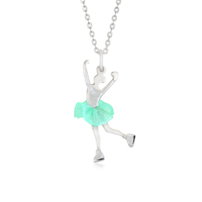 UNICORNJ Childrens Sterling Silver Girl Dancer Skater Necklace Pendant with Enamel 16" by Massete