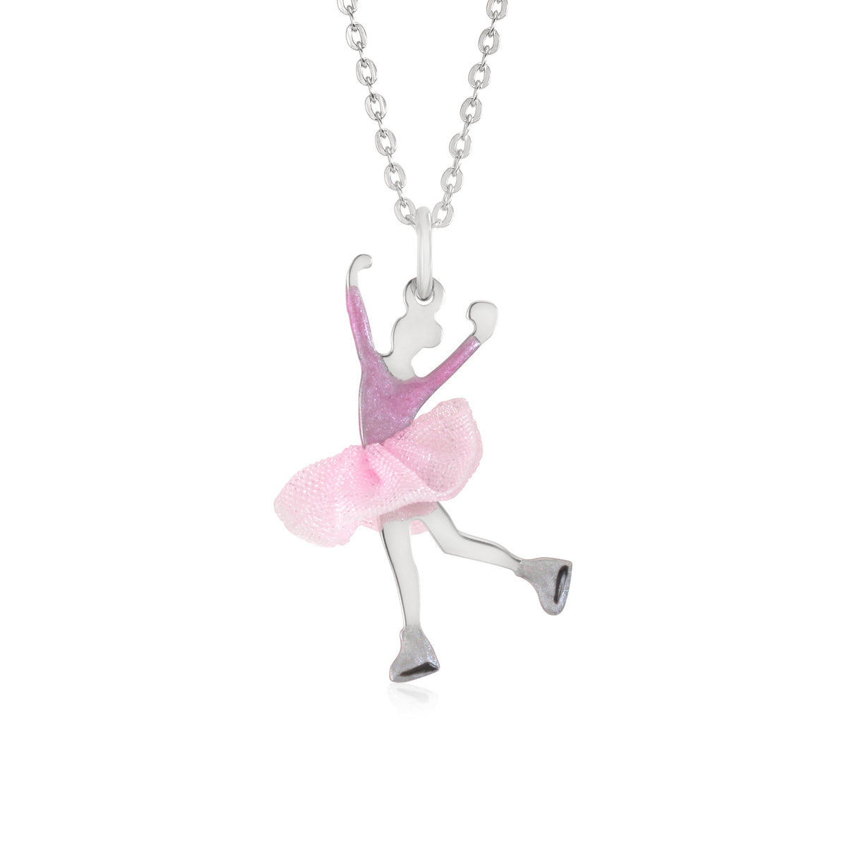 UNICORNJ Childrens Sterling Silver Girl Dancer Skater Necklace Pendant with Enamel 16" by Massete
