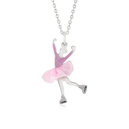 UNICORNJ Childrens Sterling Silver Girl Dancer Skater Necklace Pendant with Enamel 16" by Massete