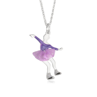 UNICORNJ Childrens Sterling Silver Girl Dancer Skater Necklace Pendant with Enamel 16" by Massete