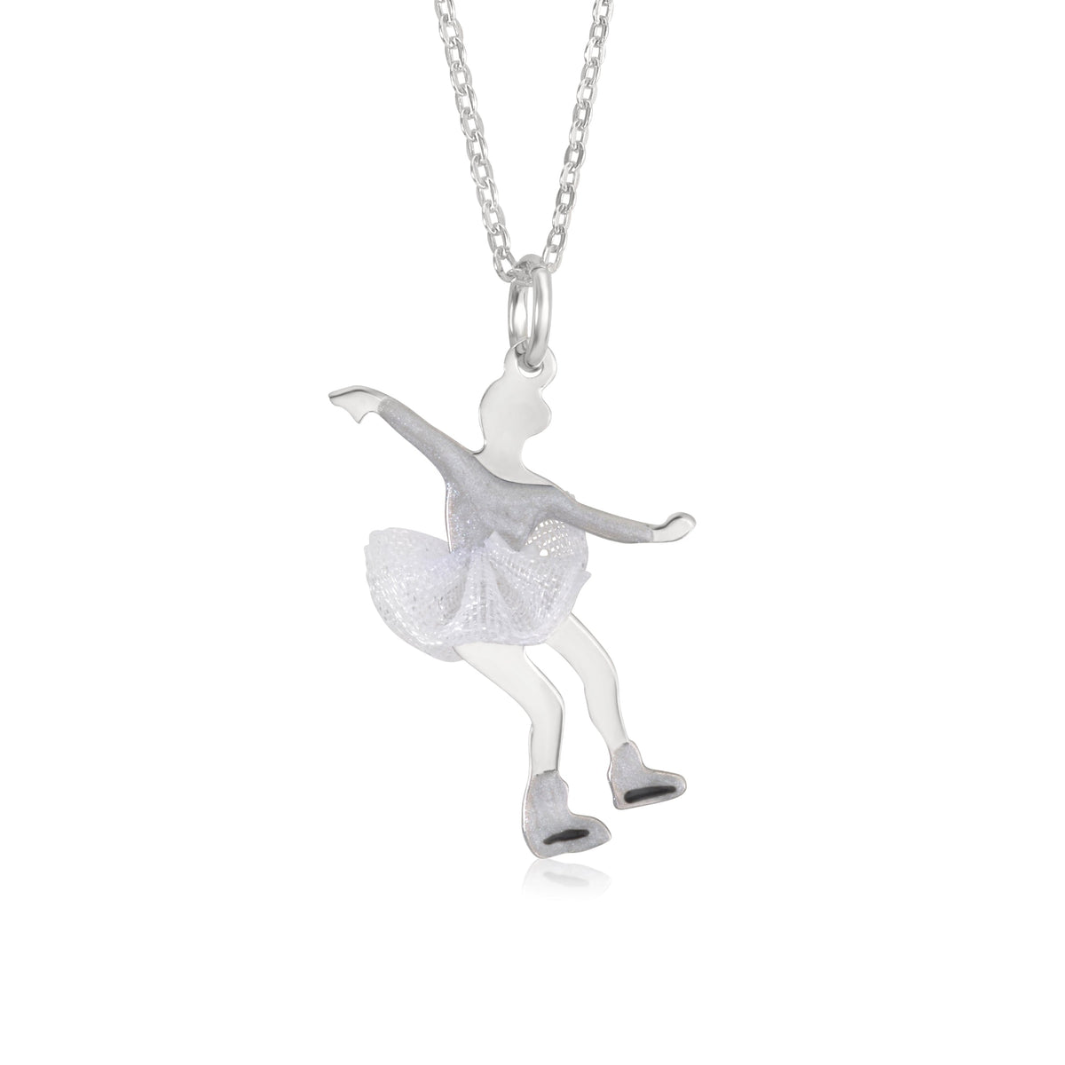 UNICORNJ Childrens Sterling Silver Girl Dancer Skater Necklace Pendant with Enamel 16" by Massete