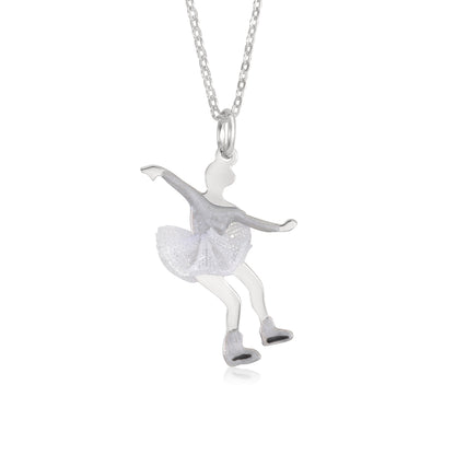 UNICORNJ Childrens Sterling Silver Girl Dancer Skater Necklace Pendant with Enamel 16" by Massete
