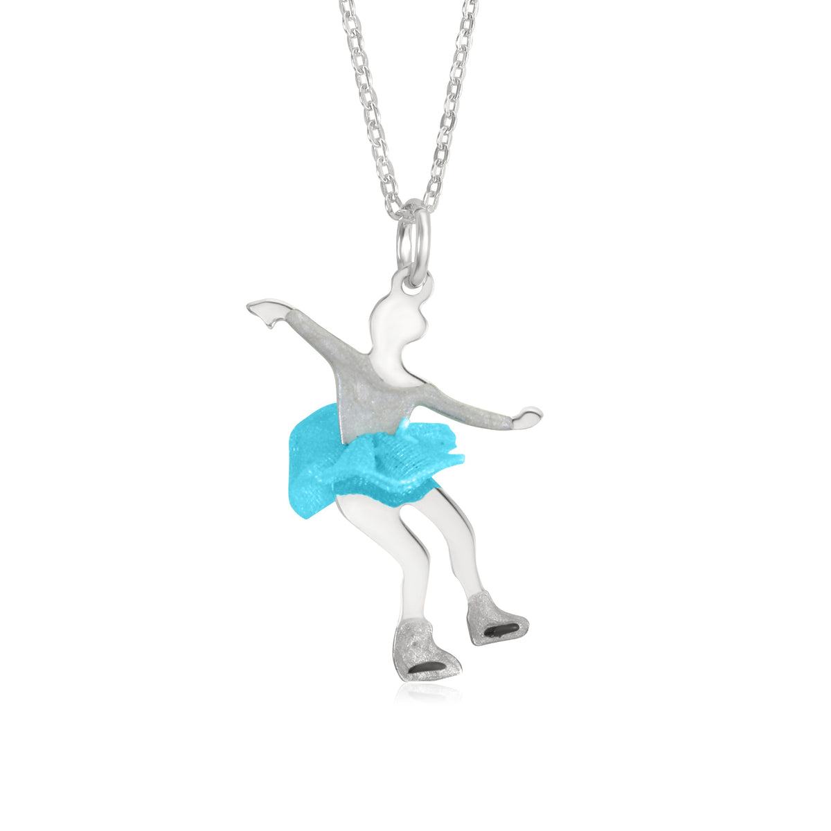 UNICORNJ Childrens Sterling Silver Girl Dancer Skater Necklace Pendant with Enamel 16" by Massete