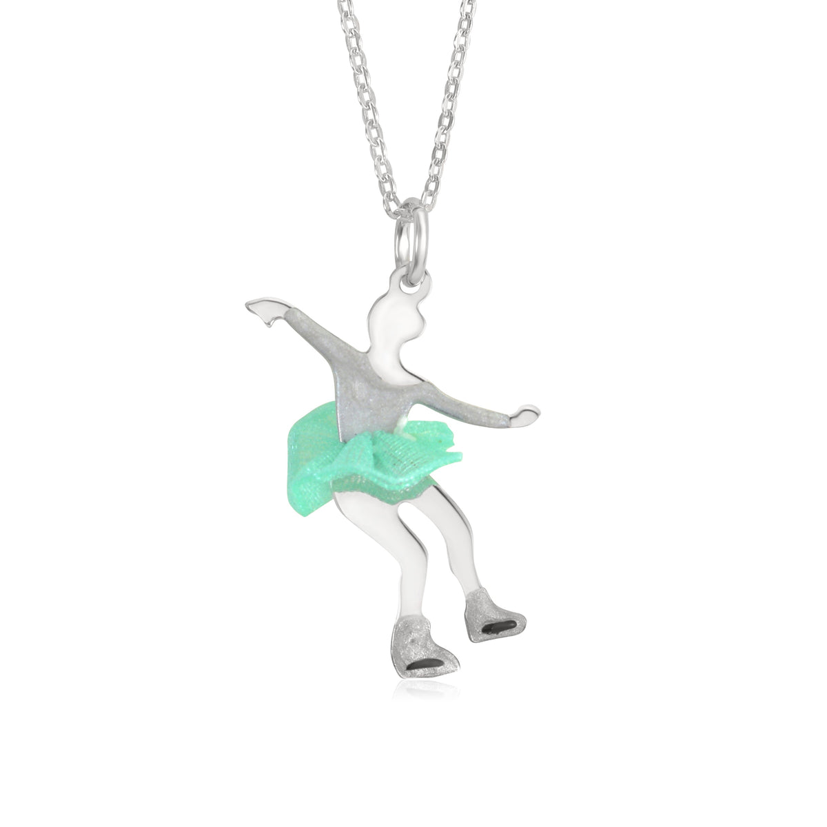 UNICORNJ Childrens Sterling Silver Girl Dancer Skater Necklace Pendant with Enamel 16" by Massete