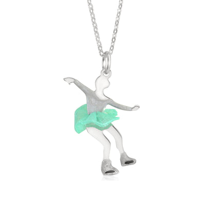 UNICORNJ Childrens Sterling Silver Girl Dancer Skater Necklace Pendant with Enamel 16" by Massete