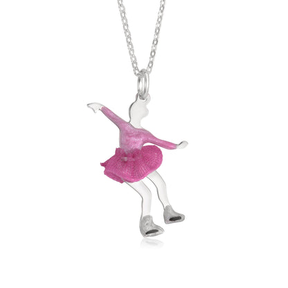 UNICORNJ Childrens Sterling Silver Girl Dancer Skater Necklace Pendant with Enamel 16" by Massete