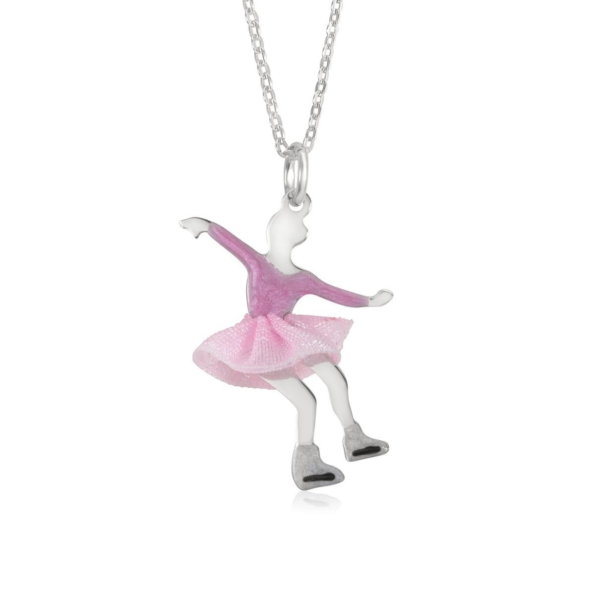 UNICORNJ Childrens Sterling Silver Girl Dancer Skater Necklace Pendant with Enamel 16" by Massete