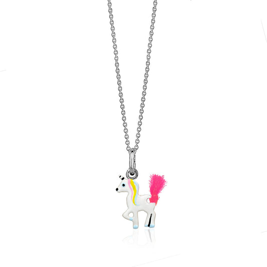 UNICORNJ Sterling Silver 925 Unicorn Pendant Necklace with Color Enamel on Chain 16" by Massete