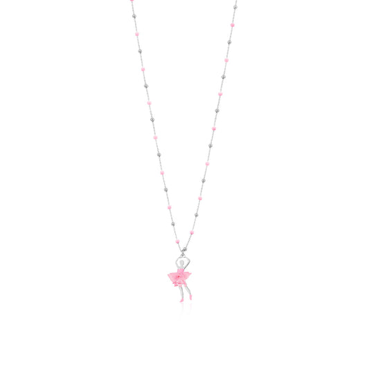 UNICORNJ Sterling Silver Ballerina Ballet Dancer Necklace for Girls Dance Recital Gift Tulle Fabric Tutu and Enamel on Beaded Chain 15.5" by Massete