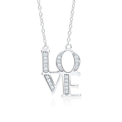 LOVE Necklace Pendant Sterling Silver 925 Yellow Gold Plated with Simulated Diamonds 18 inches by Massete
