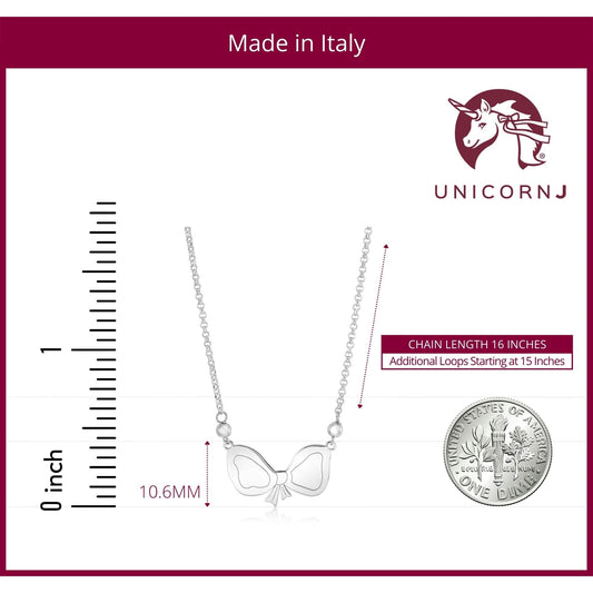 Sterling Silver Rose Gold Plated High Polished Fantasy Bow Pendant Necklace on Rolo Chain 16" by Massete