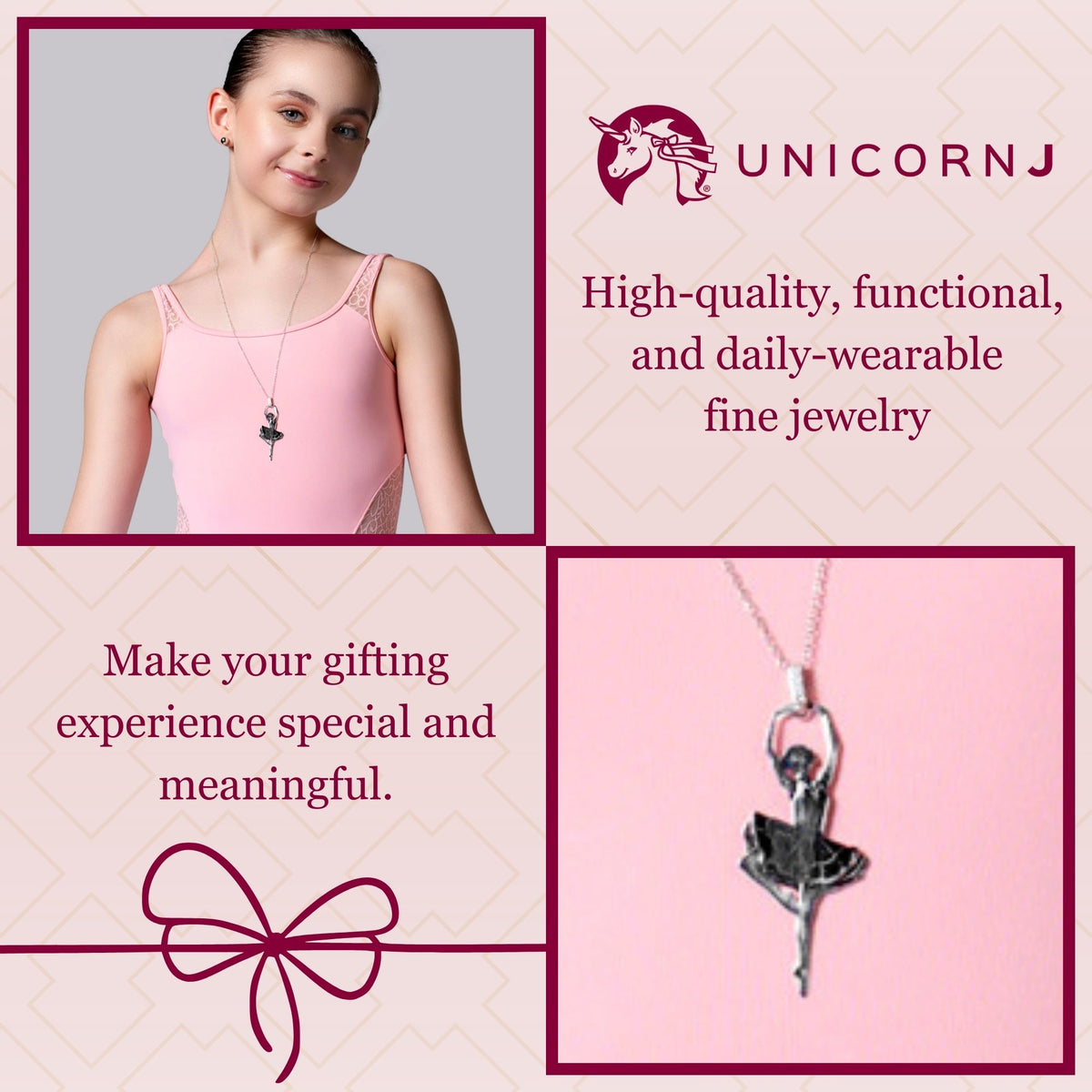 Sterling Silver Rose Gold Large Ballerina Ballet Dancer Passe Silhouette Necklace Long Rolo Chain by Massete