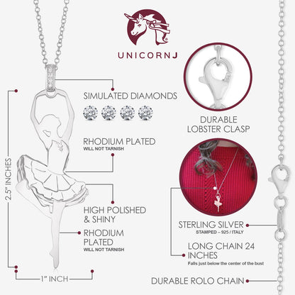 Sterling Silver Rose Gold Large Ballerina Ballet Dancer Passe Silhouette Necklace Long Rolo Chain by Massete