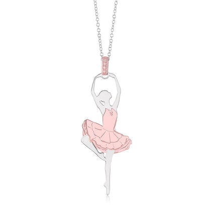 Sterling Silver Rose Gold Large Ballerina Ballet Dancer Passe Silhouette Necklace Long Rolo Chain by Massete