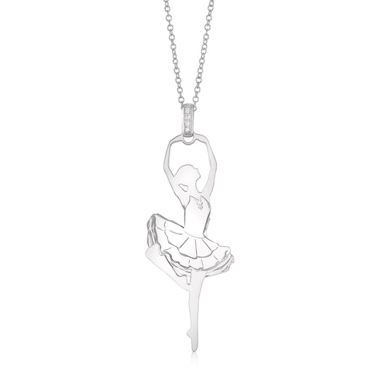 Sterling Silver Rose Gold Large Ballerina Ballet Dancer Passe Silhouette Necklace Long Rolo Chain by Massete
