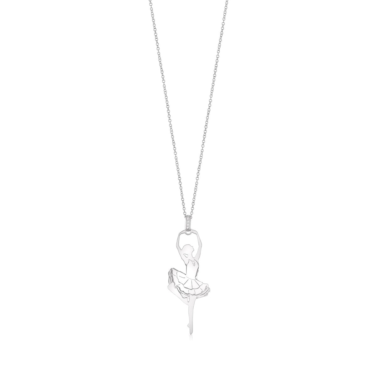 Sterling Silver Rose Gold Large Ballerina Ballet Dancer Passe Silhouette Necklace Long Rolo Chain by Massete
