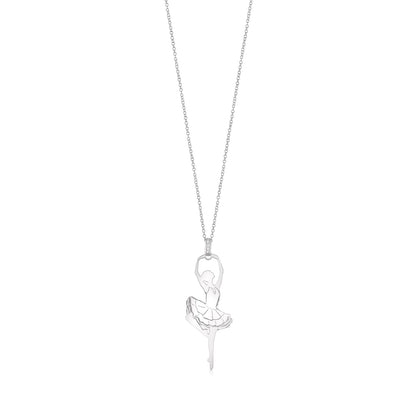 Sterling Silver Rose Gold Large Ballerina Ballet Dancer Passe Silhouette Necklace Long Rolo Chain by Massete