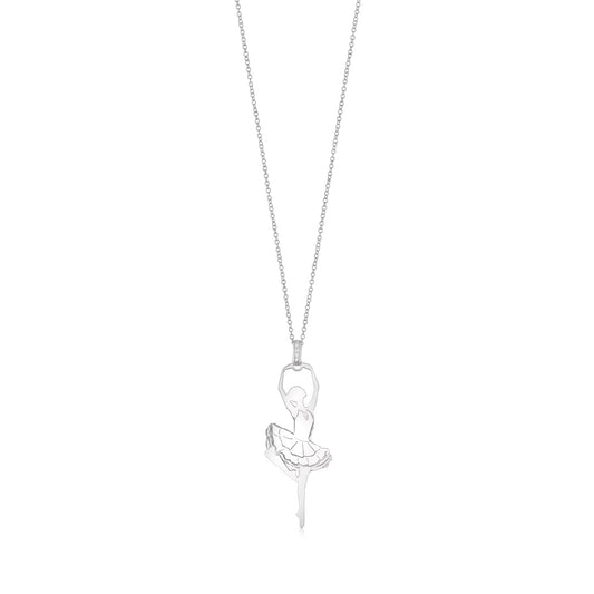Sterling Silver Rose Gold Large Ballerina Ballet Dancer Passe Silhouette Necklace Long Rolo Chain by Massete