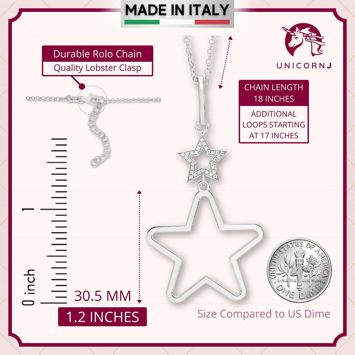 UNICORNJ Sterling Silver Polished Large Double Dangle Necklace Pendant Italy 18" by Massete