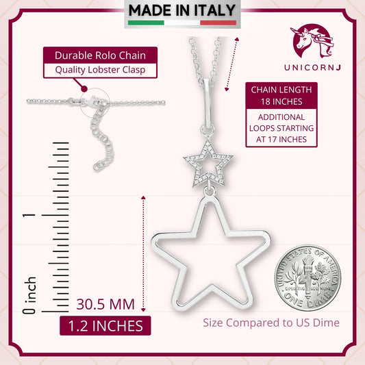 UNICORNJ Sterling Silver Polished Large Double Dangle Necklace Pendant Italy 18" by Massete
