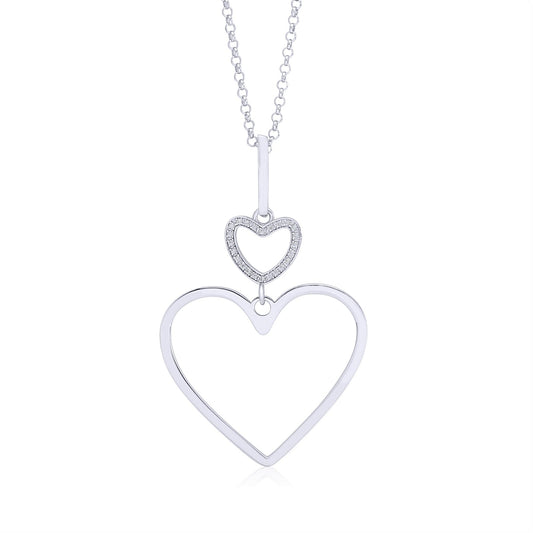 Sterling Silver Rose Gold Plated Polished Large Double Heart Dangle Necklace Pendant 18" Italy by Massete