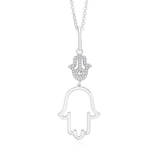 Sterling Silver Rose Gold Plated Polished Large Double Hamsa Dangle Necklace Pendant 18" by Massete