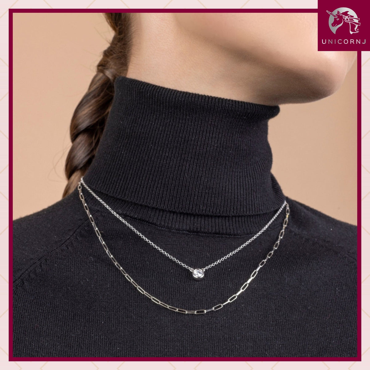 UNICORNJ Sterling Silver Rose and Yellow Gold Plated Polished Bezel Set Round Simulated Diamond Solitaire 6mm Necklace by Massete
