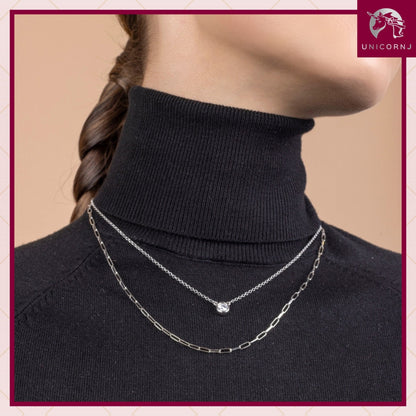 UNICORNJ Sterling Silver Rose and Yellow Gold Plated Polished Bezel Set Round Simulated Diamond Solitaire 6mm Necklace by Massete