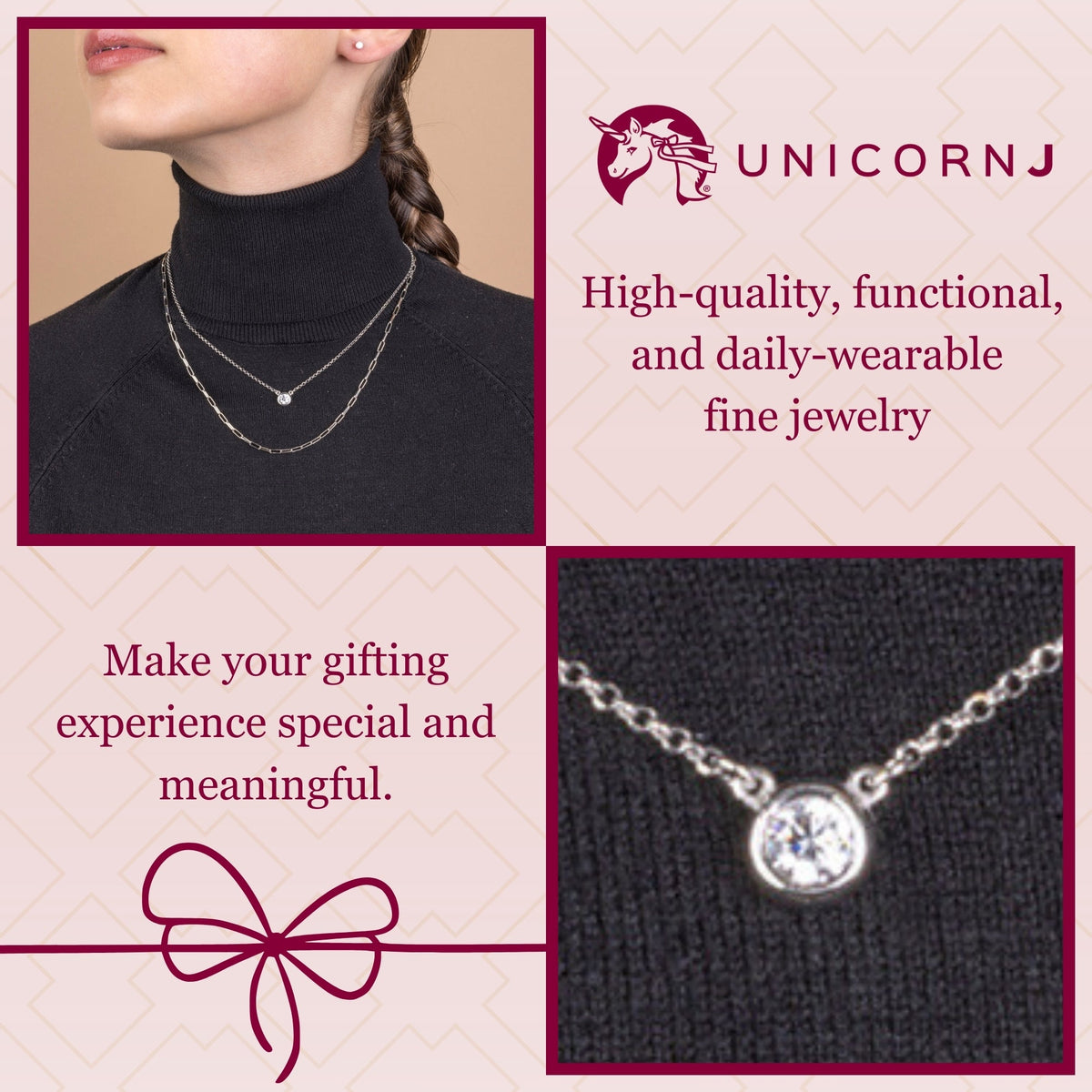 UNICORNJ Sterling Silver Rose and Yellow Gold Plated Polished Bezel Set Round Simulated Diamond Solitaire 6mm Necklace by Massete
