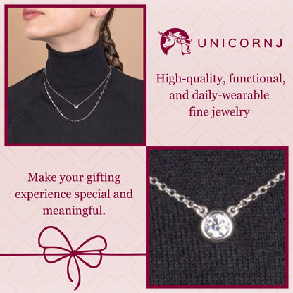 UNICORNJ Sterling Silver Rose and Yellow Gold Plated Polished Bezel Set Round Simulated Diamond Solitaire 6mm Necklace by Massete
