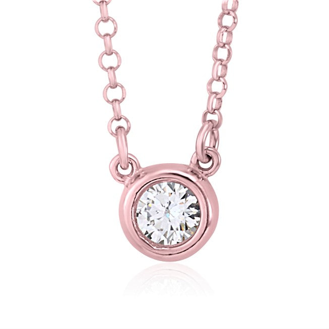 UNICORNJ Sterling Silver Rose and Yellow Gold Plated Polished Bezel Set Round Simulated Diamond Solitaire 6mm Necklace by Massete