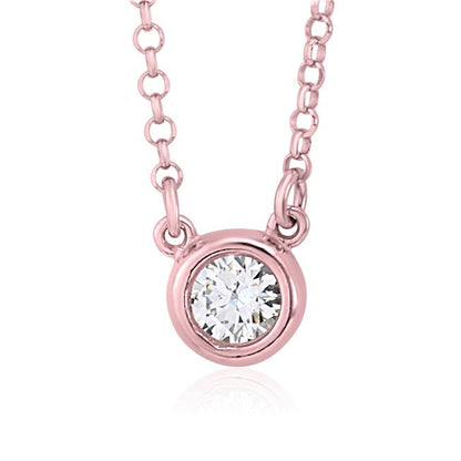 UNICORNJ Sterling Silver Rose and Yellow Gold Plated Polished Bezel Set Round Simulated Diamond Solitaire 6mm Necklace by Massete