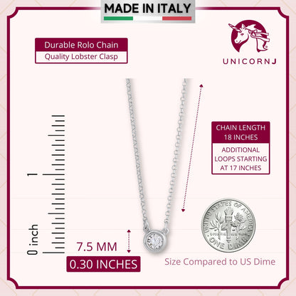 UNICORNJ Sterling Silver Rose and Yellow Gold Plated Polished Bezel Set Round Simulated Diamond Solitaire 6mm Necklace by Massete