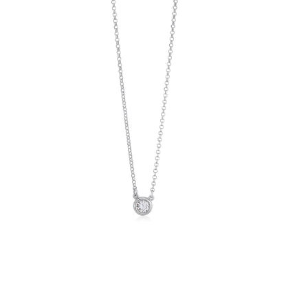 UNICORNJ Sterling Silver Rose and Yellow Gold Plated Polished Bezel Set Round Simulated Diamond Solitaire 6mm Necklace by Massete
