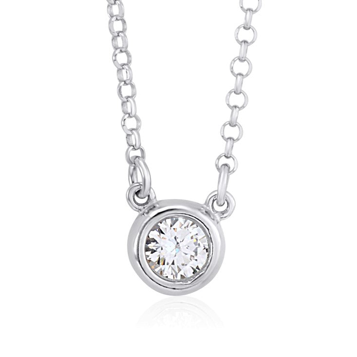 UNICORNJ Sterling Silver Rose and Yellow Gold Plated Polished Bezel Set Round Simulated Diamond Solitaire 6mm Necklace by Massete