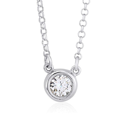 UNICORNJ Sterling Silver Rose and Yellow Gold Plated Polished Bezel Set Round Simulated Diamond Solitaire 6mm Necklace by Massete